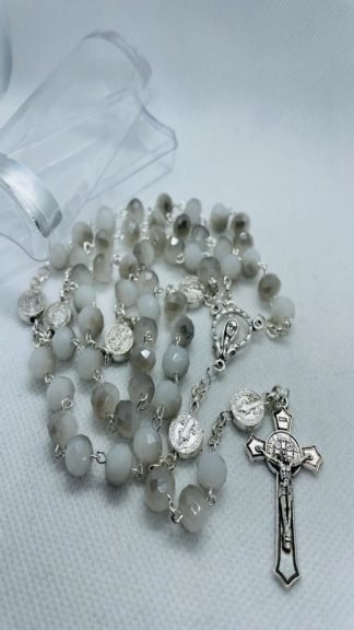 8MM Shining Milk White Dual Crystal Rosary