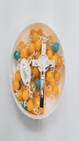 Blue And Yellow Crystal Chain Rosary