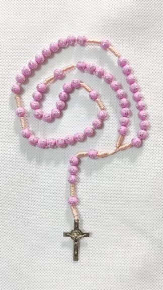6 MM Golden Cross in White Pink Rosary