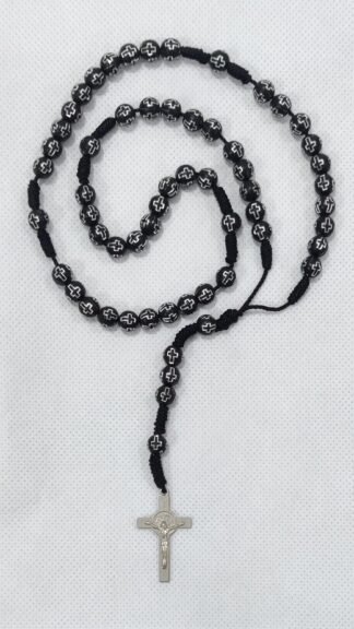8 MM Silver Cross in Black Cross Beads Rosary