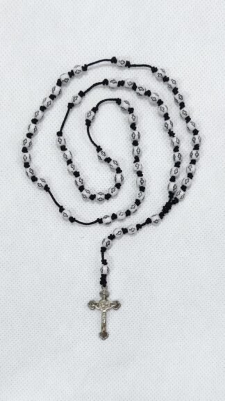 6 MM Violet Cross in White Beads Rosary