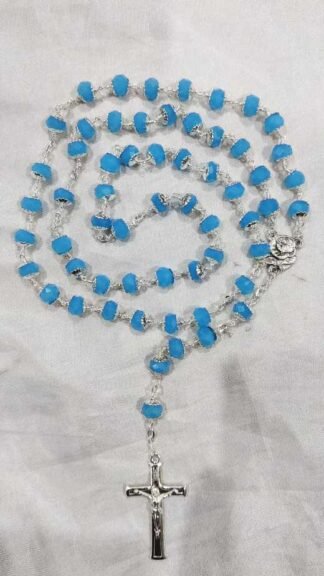 Opaque Silver Plated Rosary with Linked Beads - 8 MM