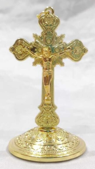 Golden Plated Devotional Style Car Dashboard Cross - 3.5 Inch