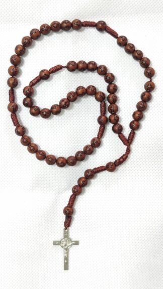 6 MM Black Cross in Brown Beads Rosary
