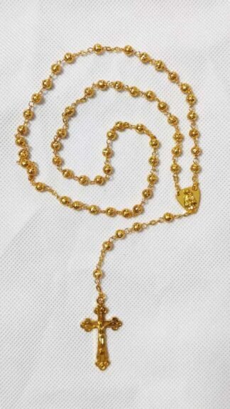 Golden Metal Cross Beads Rosary- 4 MM